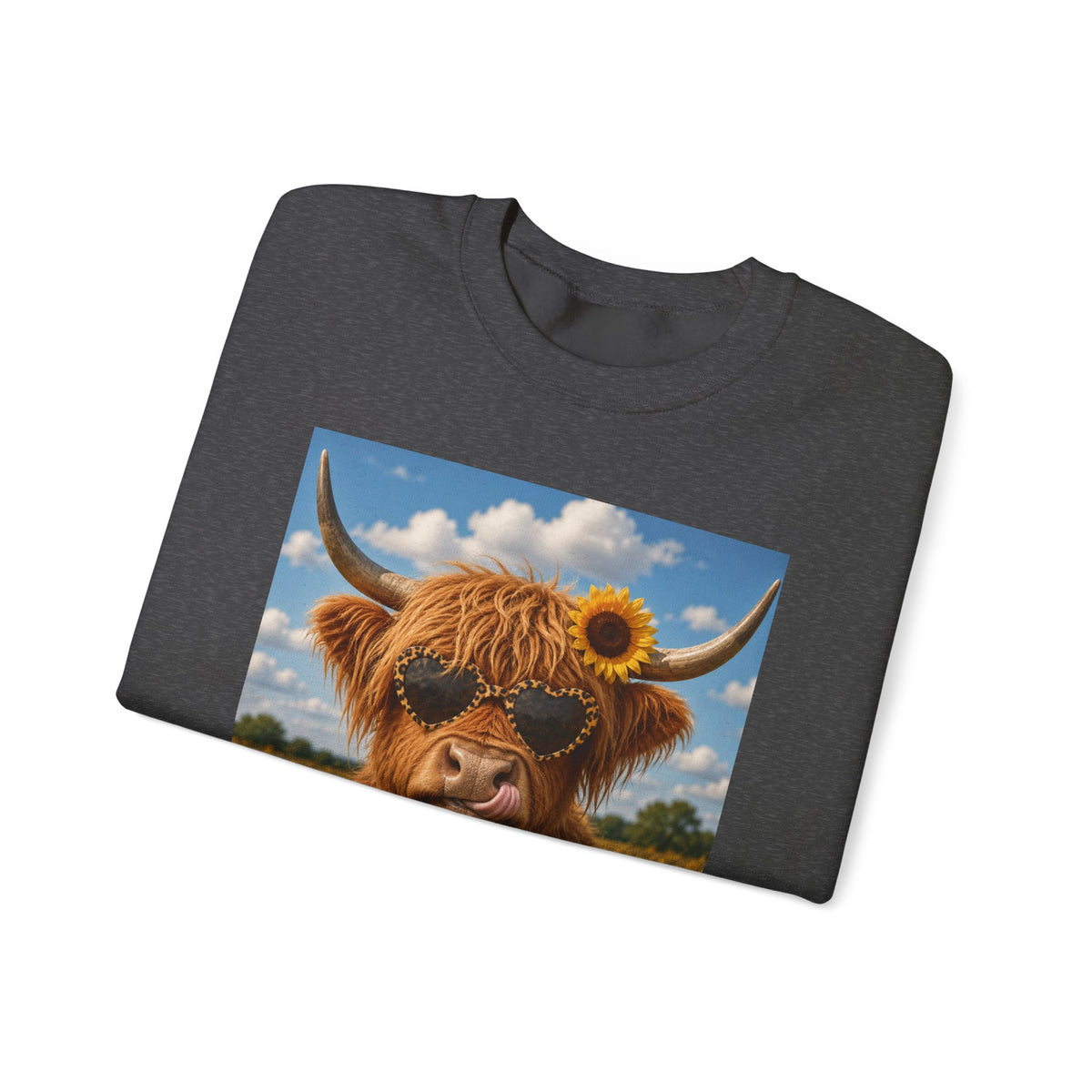 Cow with Personality Sweatshirt — Sunflower Highland Cow Crewneck