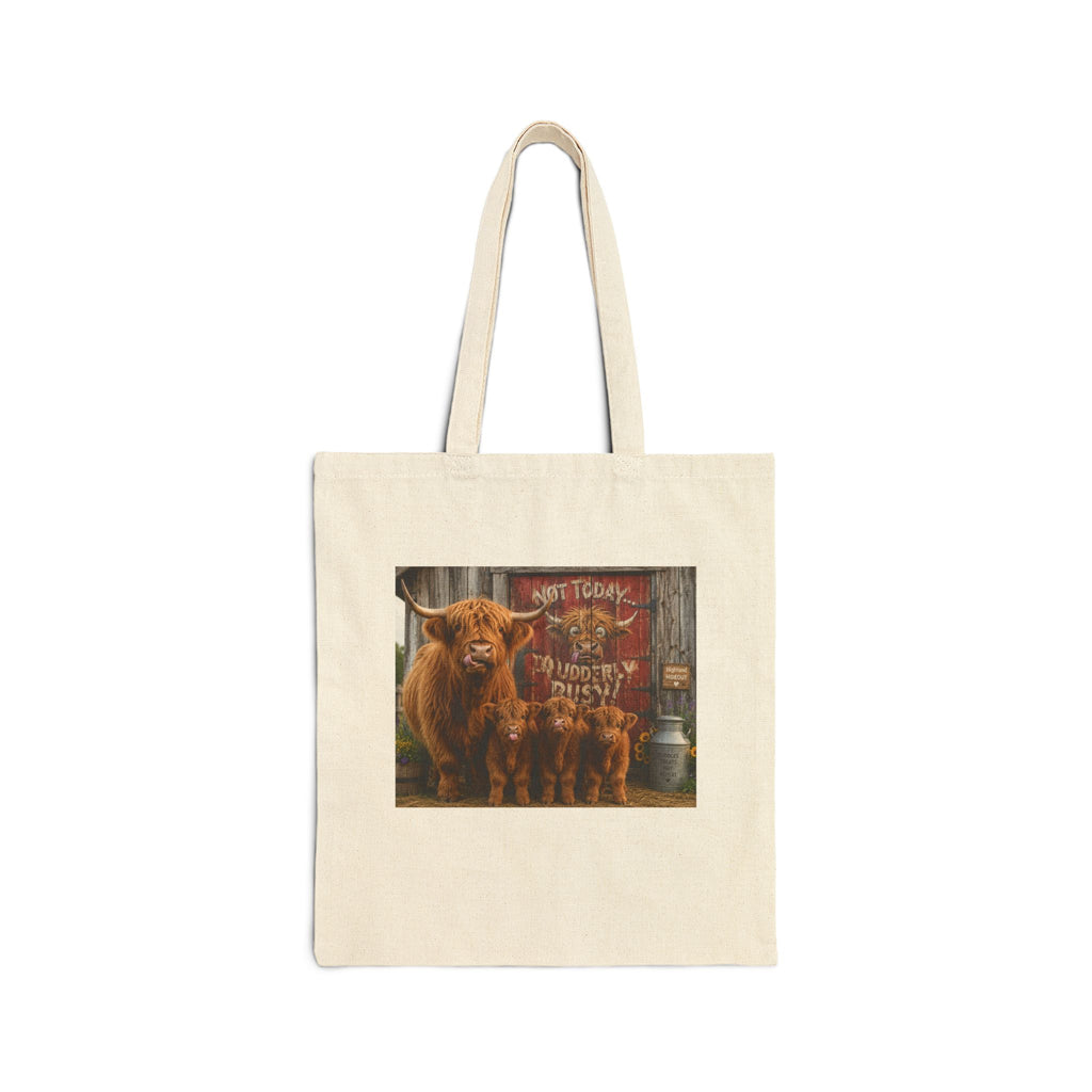 Highland Cow Family Canvas Tote Bag — Rustic Farmhouse Grocery & Market Bag