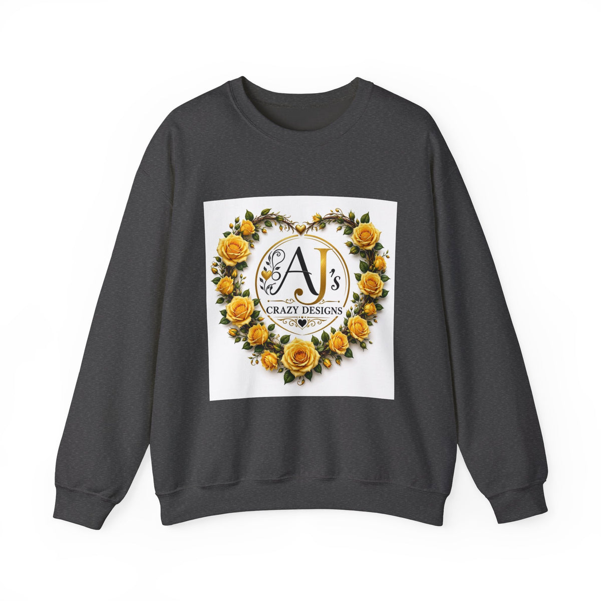 Crewneck Sweatshirt — Yellow Rose Wreath Monogram "A" Design