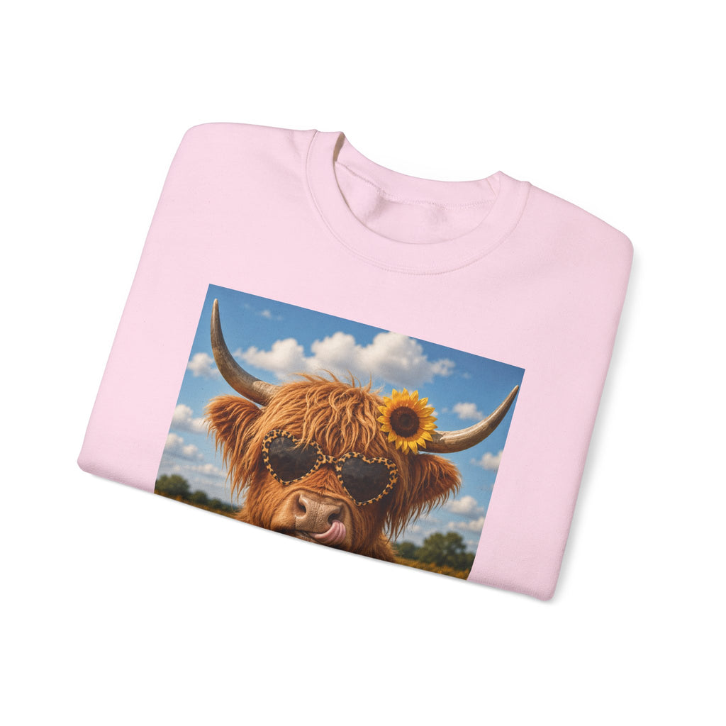Cow with Personality Sweatshirt — Sunflower Highland Cow Crewneck