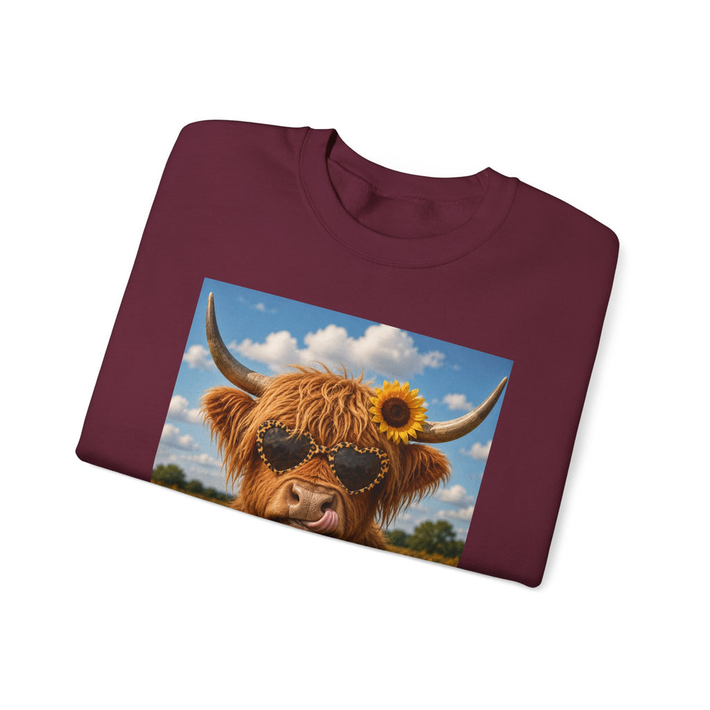 Cow with Personality Sweatshirt — Sunflower Highland Cow Crewneck