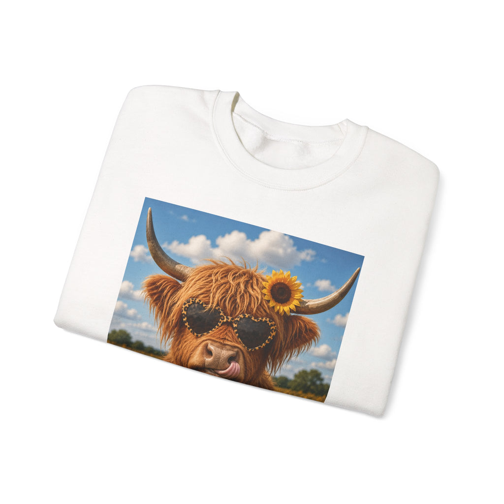 Cow with Personality Sweatshirt — Sunflower Highland Cow Crewneck