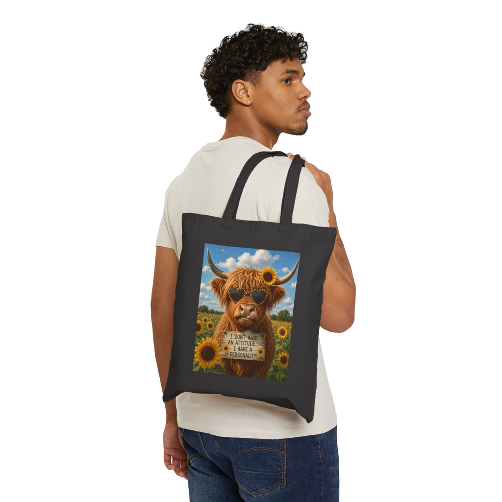 Cotton Tote — Sunflower Highland Cow 'Ain't Life A Picnic' Canvas Bag