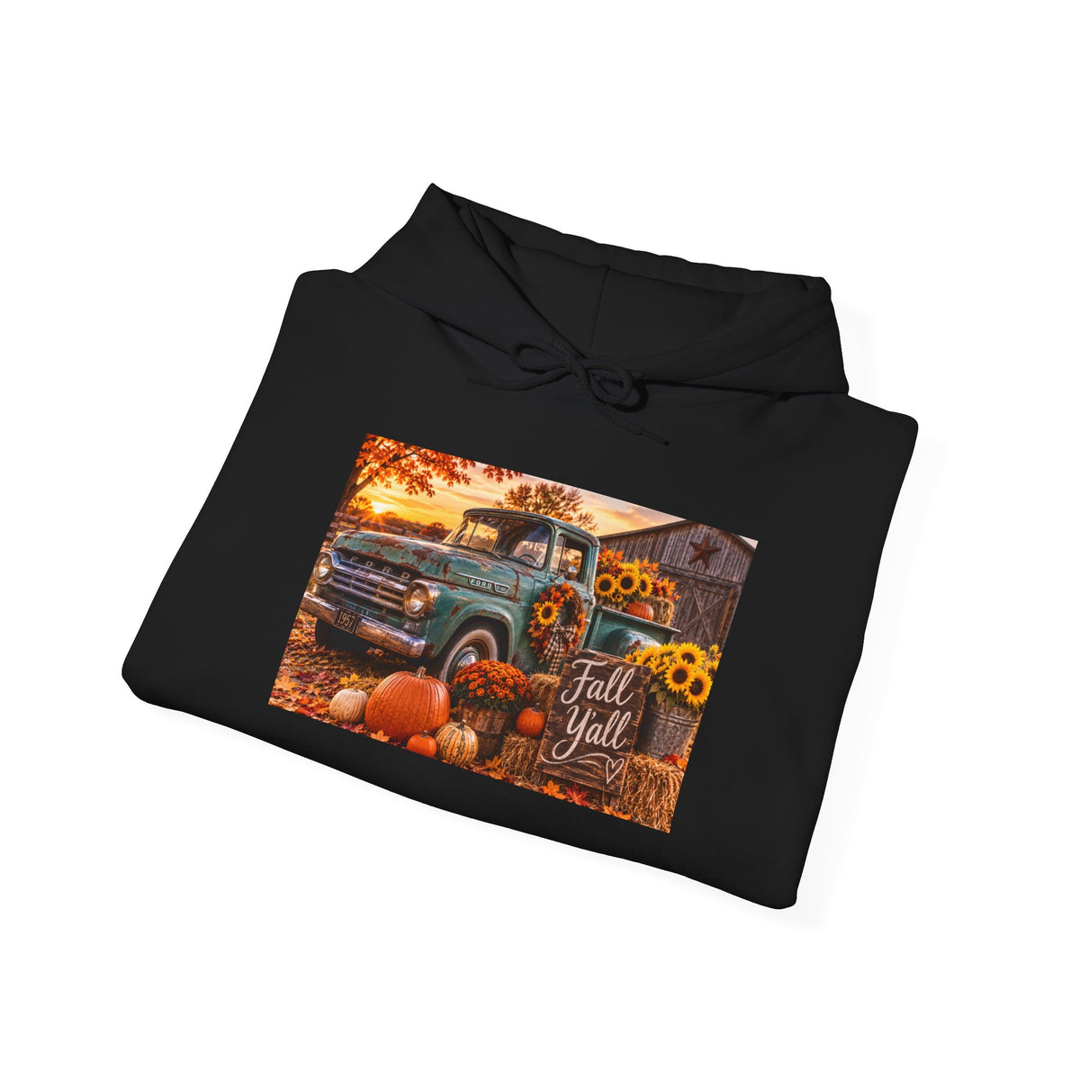 Fall Y'all Vintage Truck Hoodie — Autumn Pumpkins & Sunflowers Sweatshirt