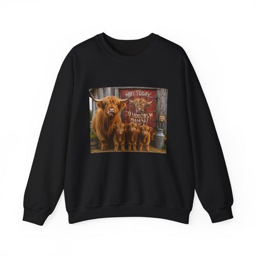 Cow Family Sweatshirt – Highland Cow Mama & Calves “Not Today” Graphic Crewneck