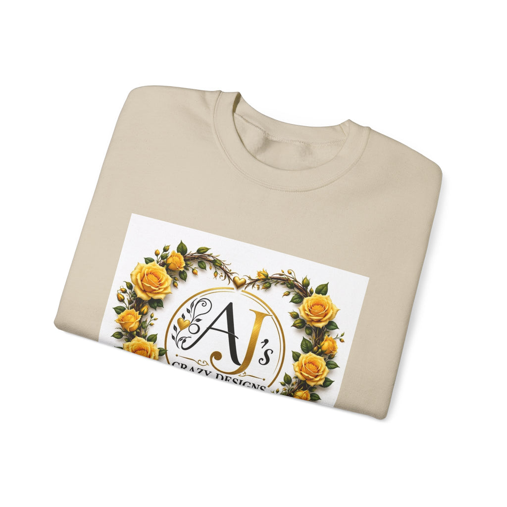 Crewneck Sweatshirt — Yellow Rose Wreath Monogram "A" Design