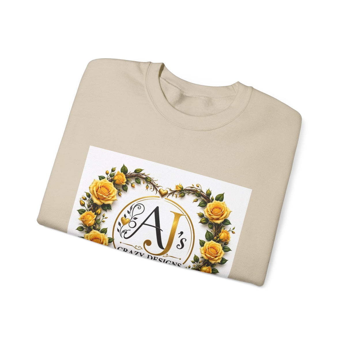 Crewneck Sweatshirt — Yellow Rose Wreath Monogram "A" Design