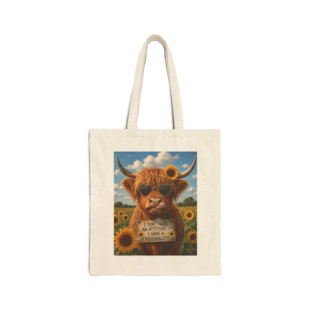Cotton Tote — Sunflower Highland Cow 'Ain't Life A Picnic' Canvas Bag
