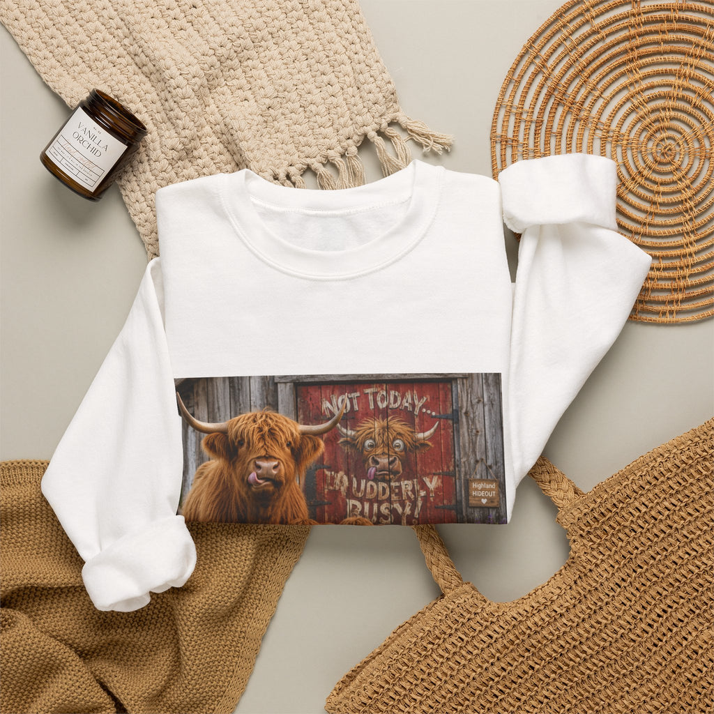 Cow Family Sweatshirt – Highland Cow Mama & Calves “Not Today” Graphic Crewneck