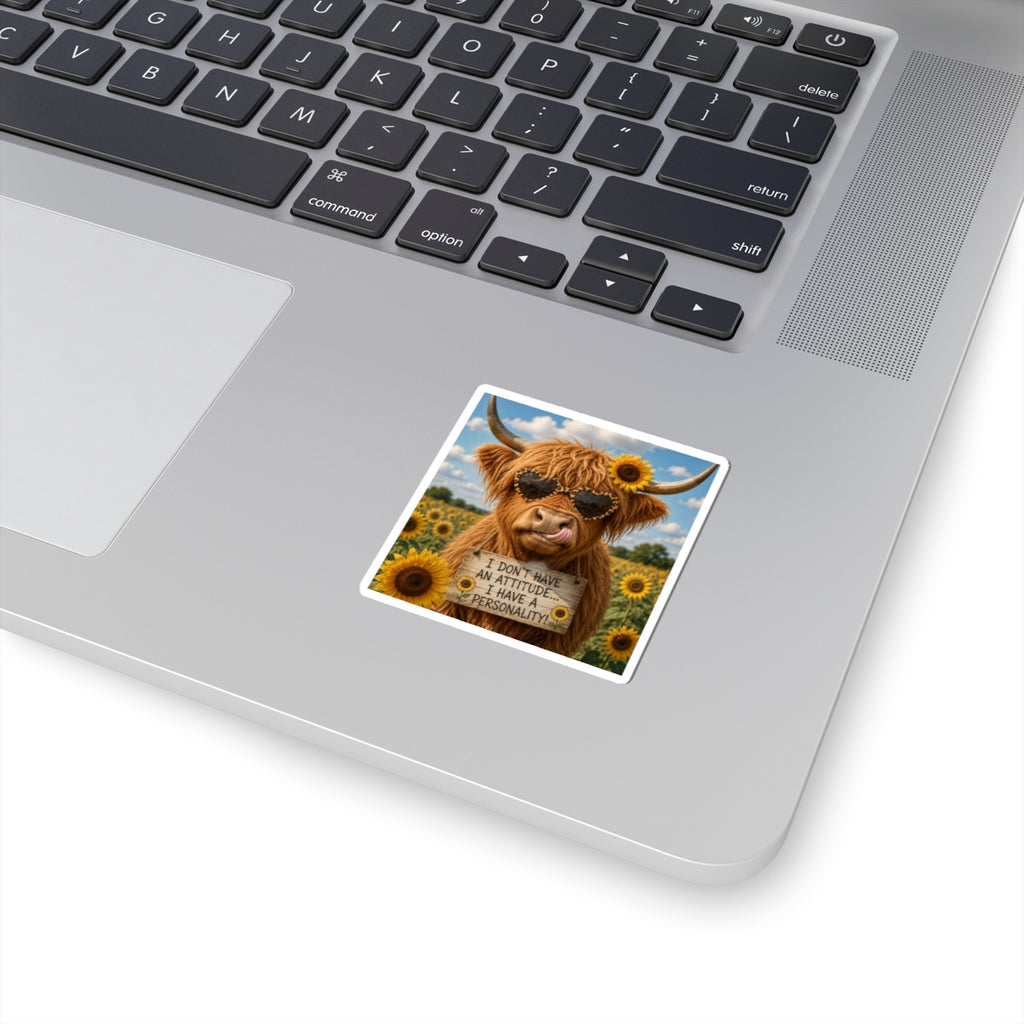 Highland Cow Sticker – "I Don't Have an Attitude... I Have a Personality" Kiss-Cut Sticker