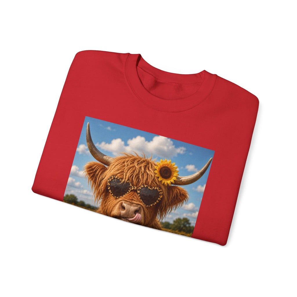 Cow with Personality Sweatshirt — Sunflower Highland Cow Crewneck