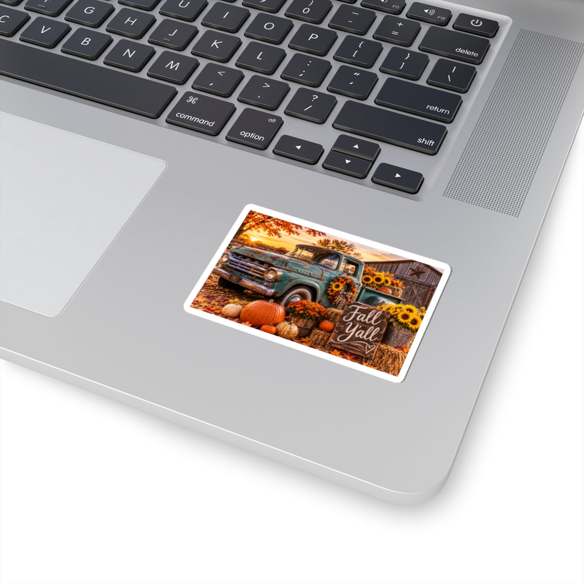 Fall Y'all Vintage Truck Sticker — Autumn Pumpkin & Sunflower Kiss-Cut Decal