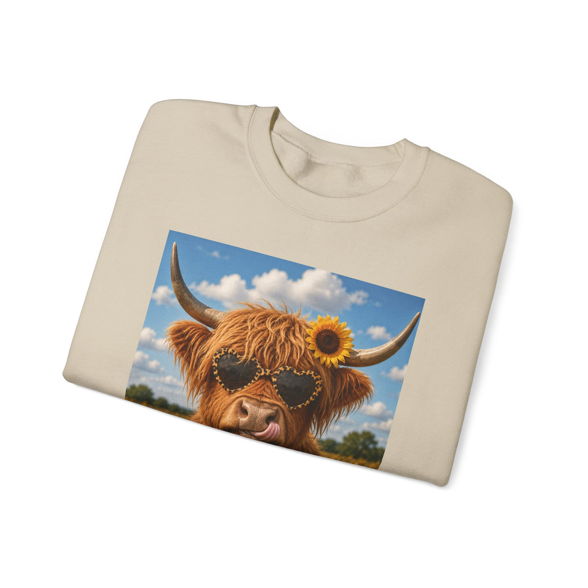Cow with Personality Sweatshirt — Sunflower Highland Cow Crewneck