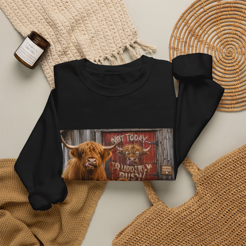 Cow Family Sweatshirt – Highland Cow Mama & Calves “Not Today” Graphic Crewneck
