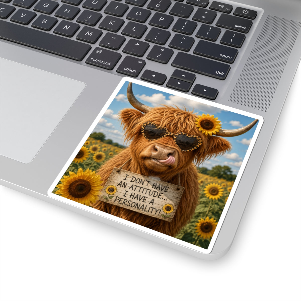 Highland Cow Sticker – "I Don't Have an Attitude... I Have a Personality" Kiss-Cut Sticker