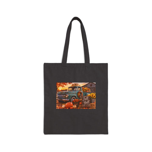 Autumn Vintage Truck Tote — Fall Pumpkin & Sunflower Cotton Canvas Bag