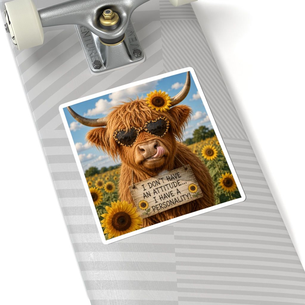 Highland Cow Sticker – "I Don't Have an Attitude... I Have a Personality" Kiss-Cut Sticker