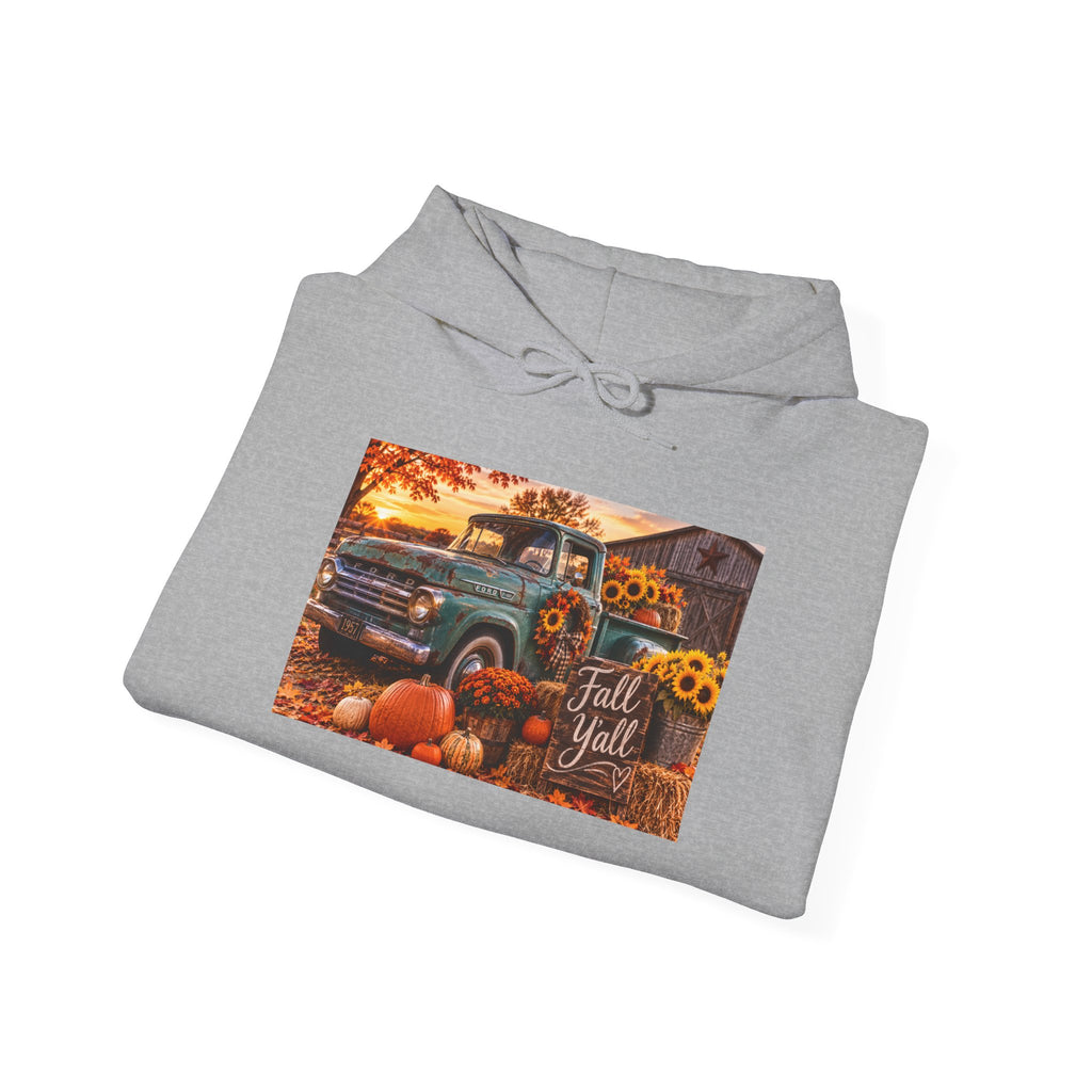 Fall Y'all Vintage Truck Hoodie — Autumn Pumpkins & Sunflowers Sweatshirt