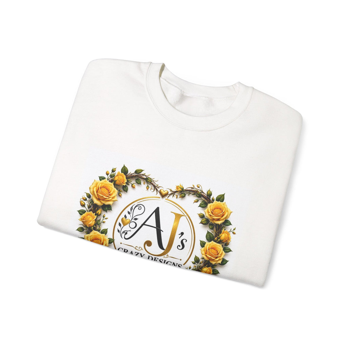 Crewneck Sweatshirt — Yellow Rose Wreath Monogram "A" Design