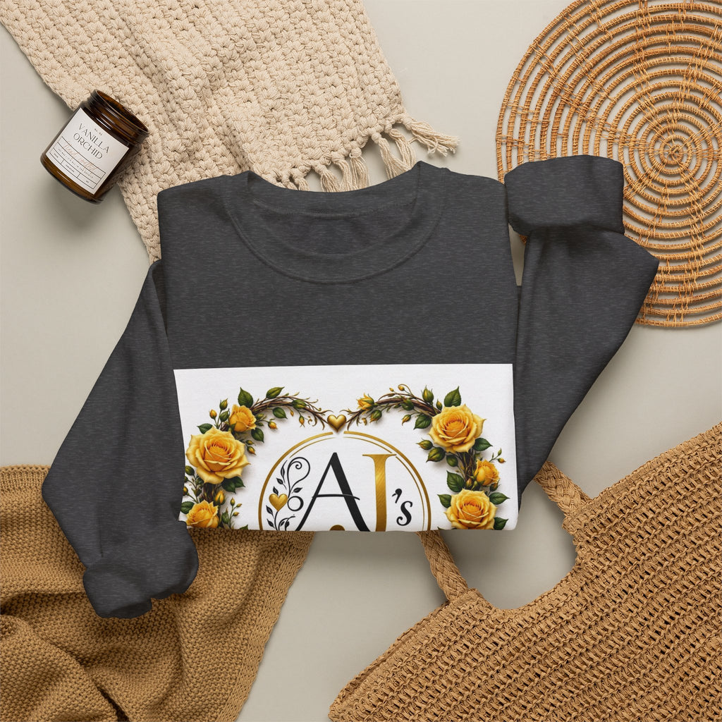 Crewneck Sweatshirt — Yellow Rose Wreath Monogram "A" Design