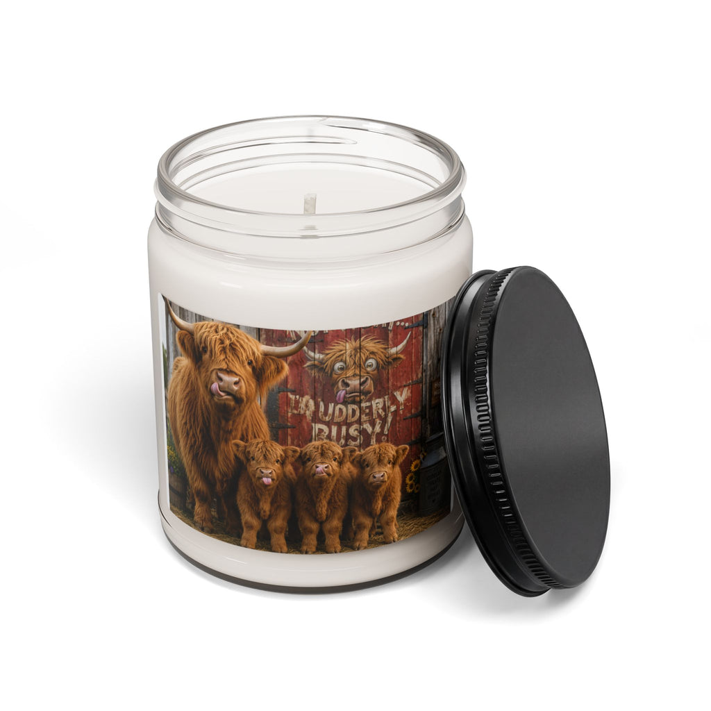 Highland Cow Family Soy Candle — Rustic Farmhouse Scented 9oz Jar