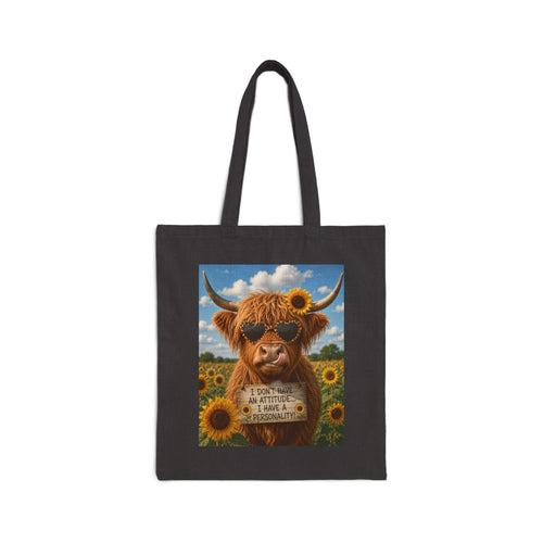 Cotton Tote — Sunflower Highland Cow 'Ain't Life A Picnic' Canvas Bag