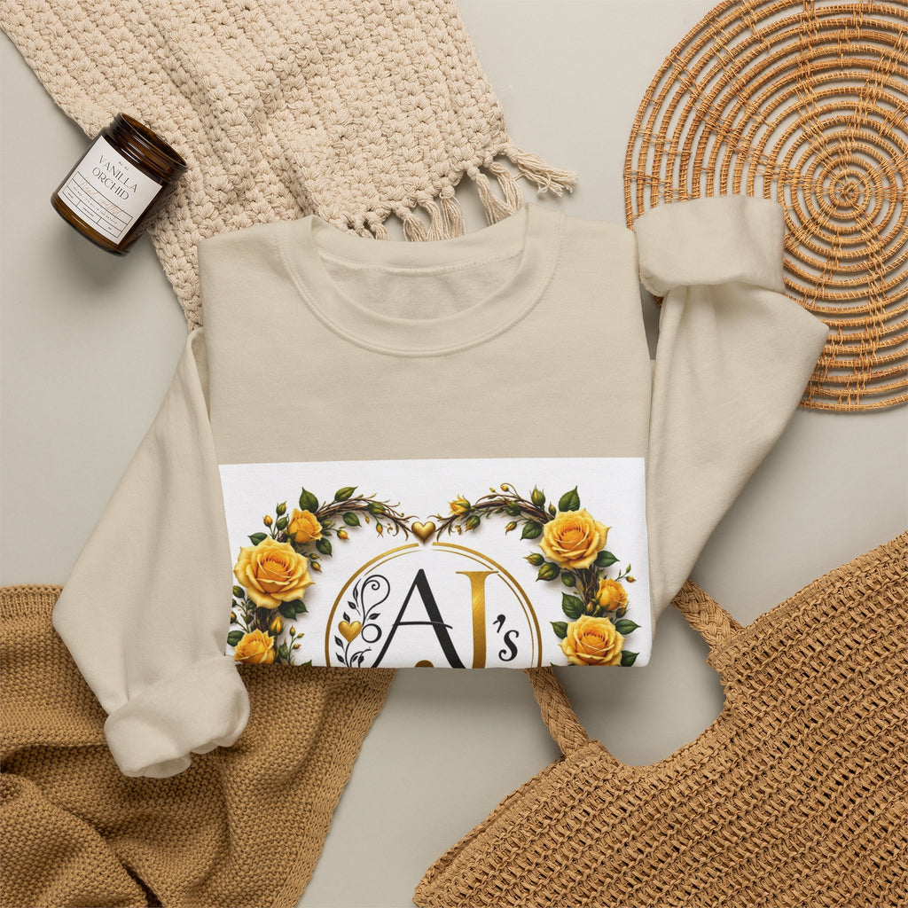 Crewneck Sweatshirt — Yellow Rose Wreath Monogram "A" Design