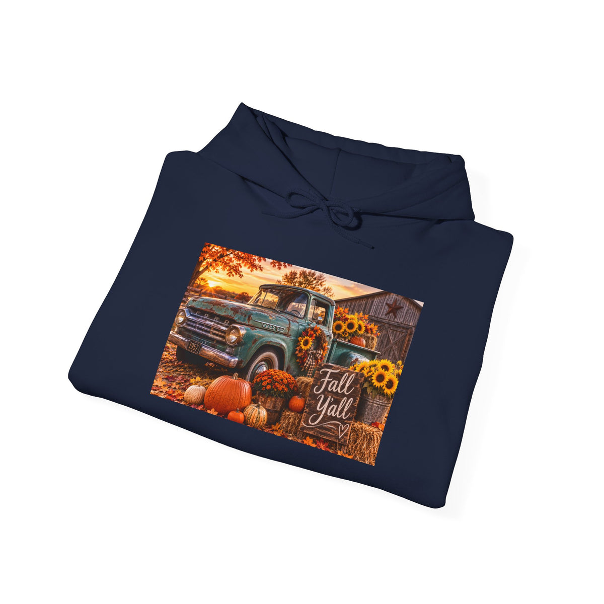 Fall Y'all Vintage Truck Hoodie — Autumn Pumpkins & Sunflowers Sweatshirt