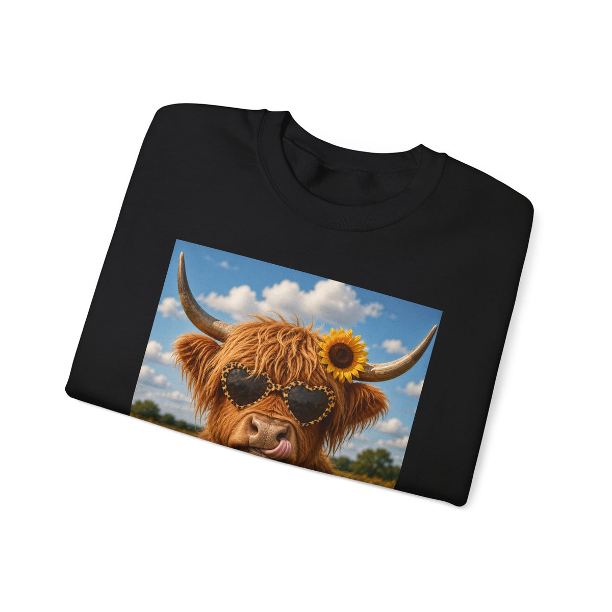 Cow with Personality Sweatshirt — Sunflower Highland Cow Crewneck