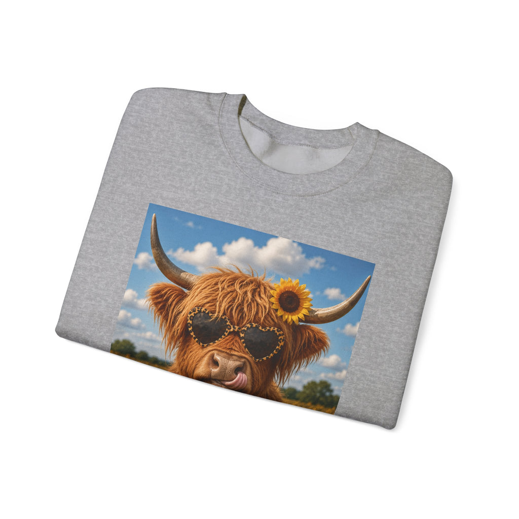 Cow with Personality Sweatshirt — Sunflower Highland Cow Crewneck