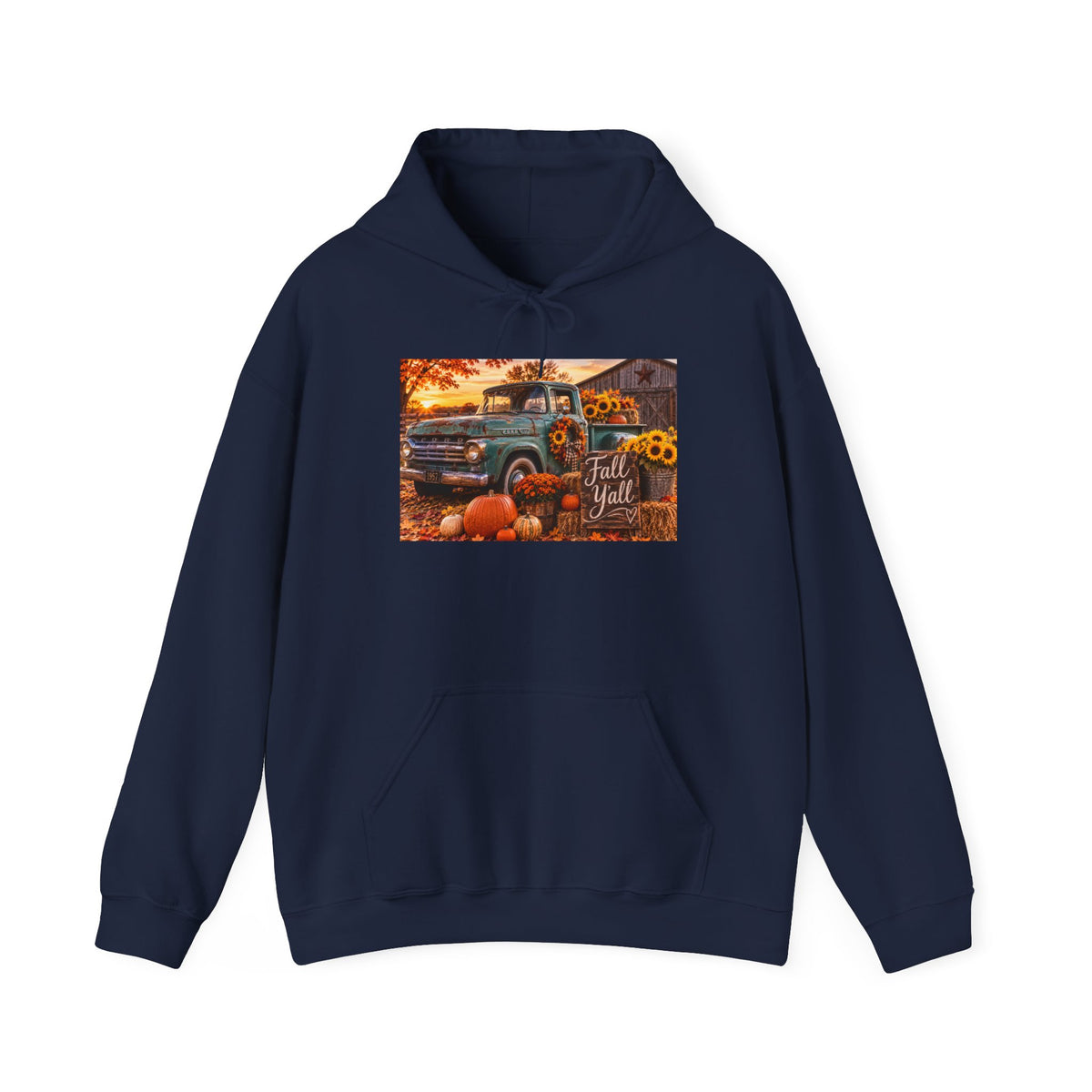 Fall Y'all Vintage Truck Hoodie — Autumn Pumpkins & Sunflowers Sweatshirt