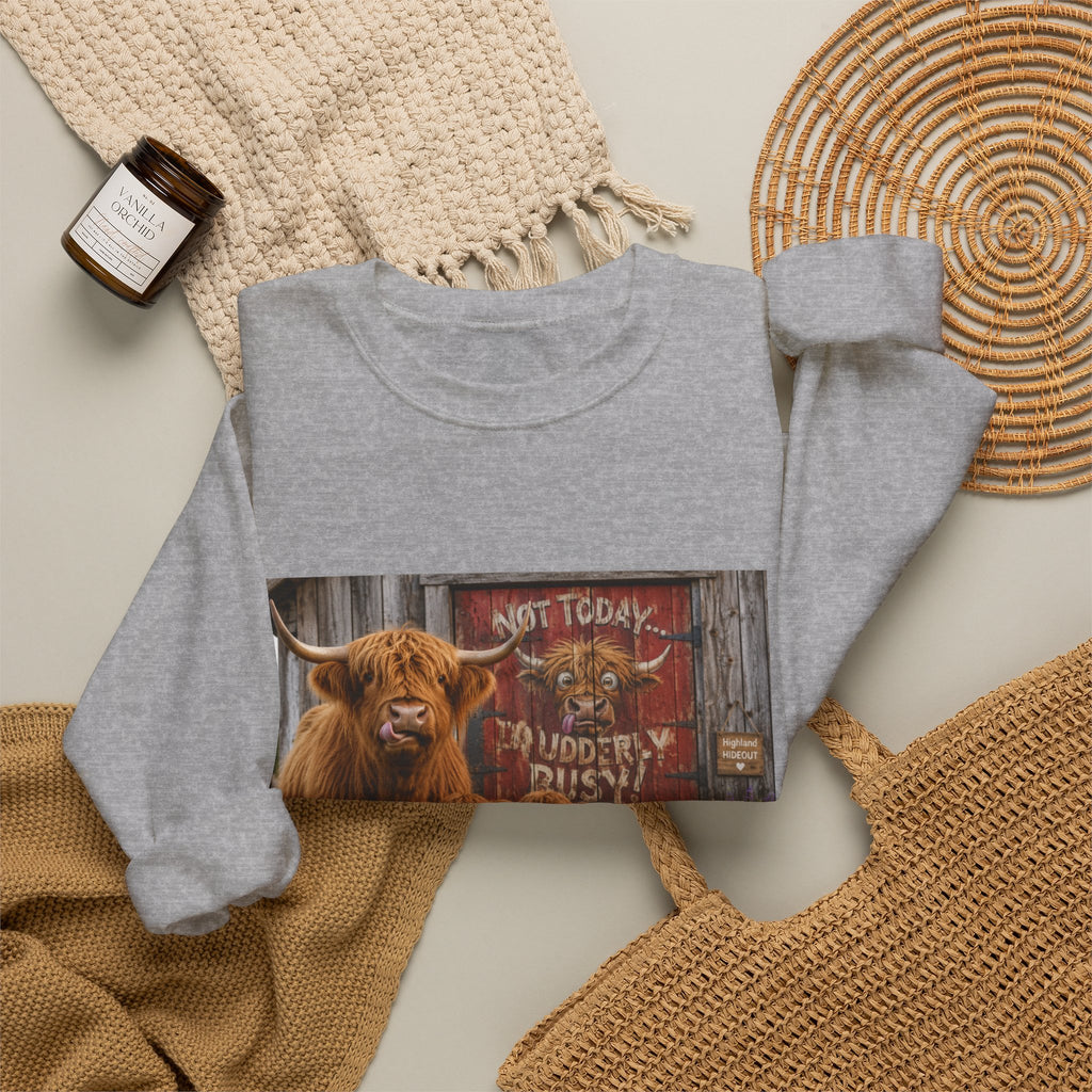 Cow Family Sweatshirt – Highland Cow Mama & Calves “Not Today” Graphic Crewneck