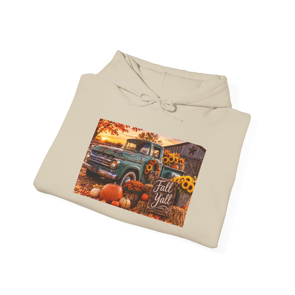 Fall Y'all Vintage Truck Hoodie — Autumn Pumpkins & Sunflowers Sweatshirt