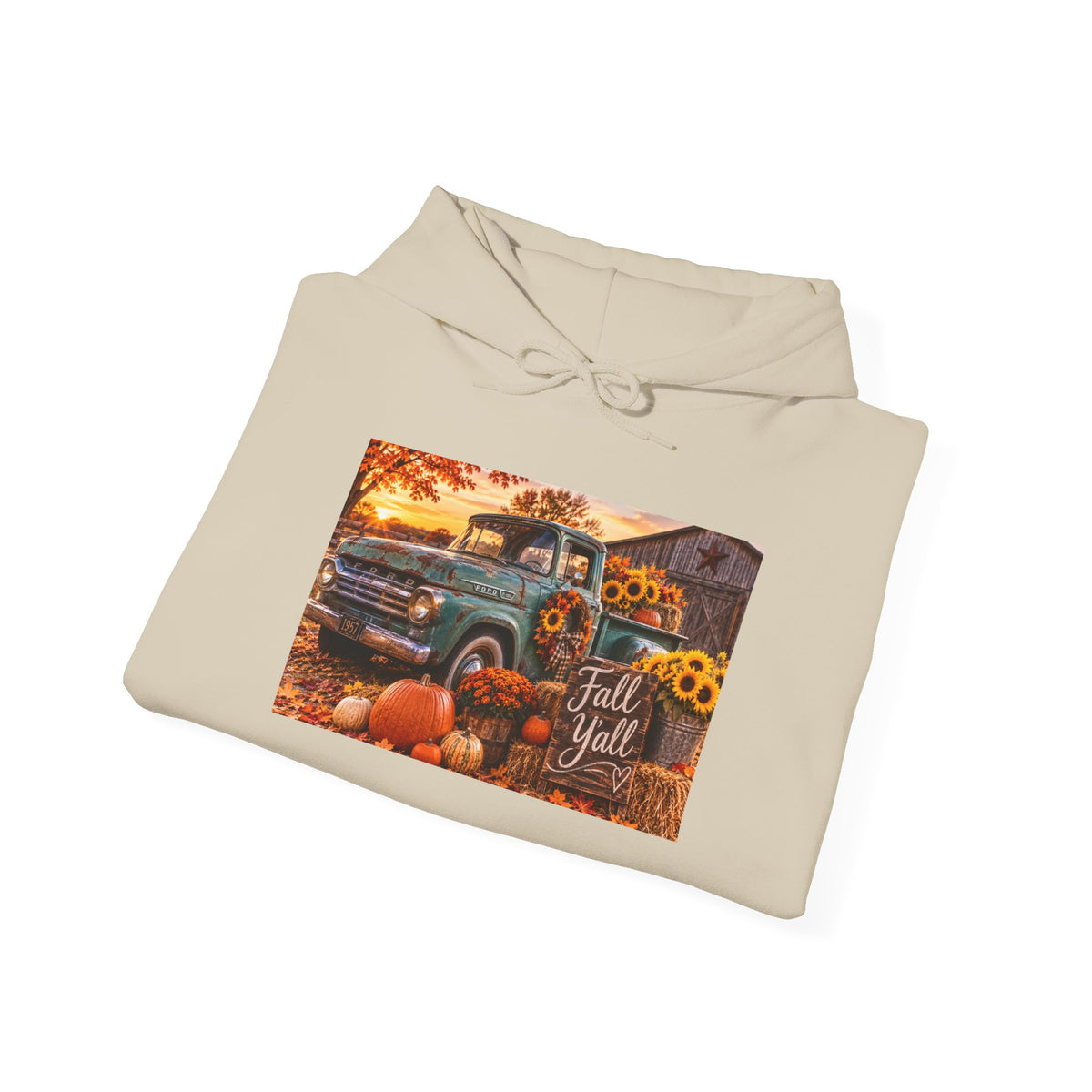 Fall Y'all Vintage Truck Hoodie — Autumn Pumpkins & Sunflowers Sweatshirt