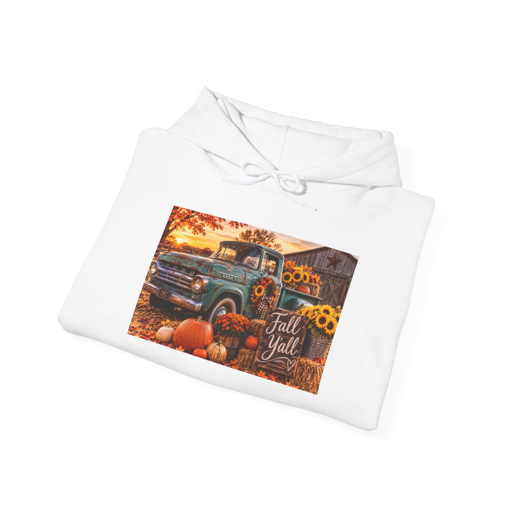 Fall Y'all Vintage Truck Hoodie — Autumn Pumpkins & Sunflowers Sweatshirt