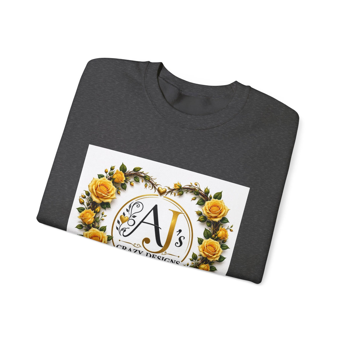 Crewneck Sweatshirt — Yellow Rose Wreath Monogram "A" Design