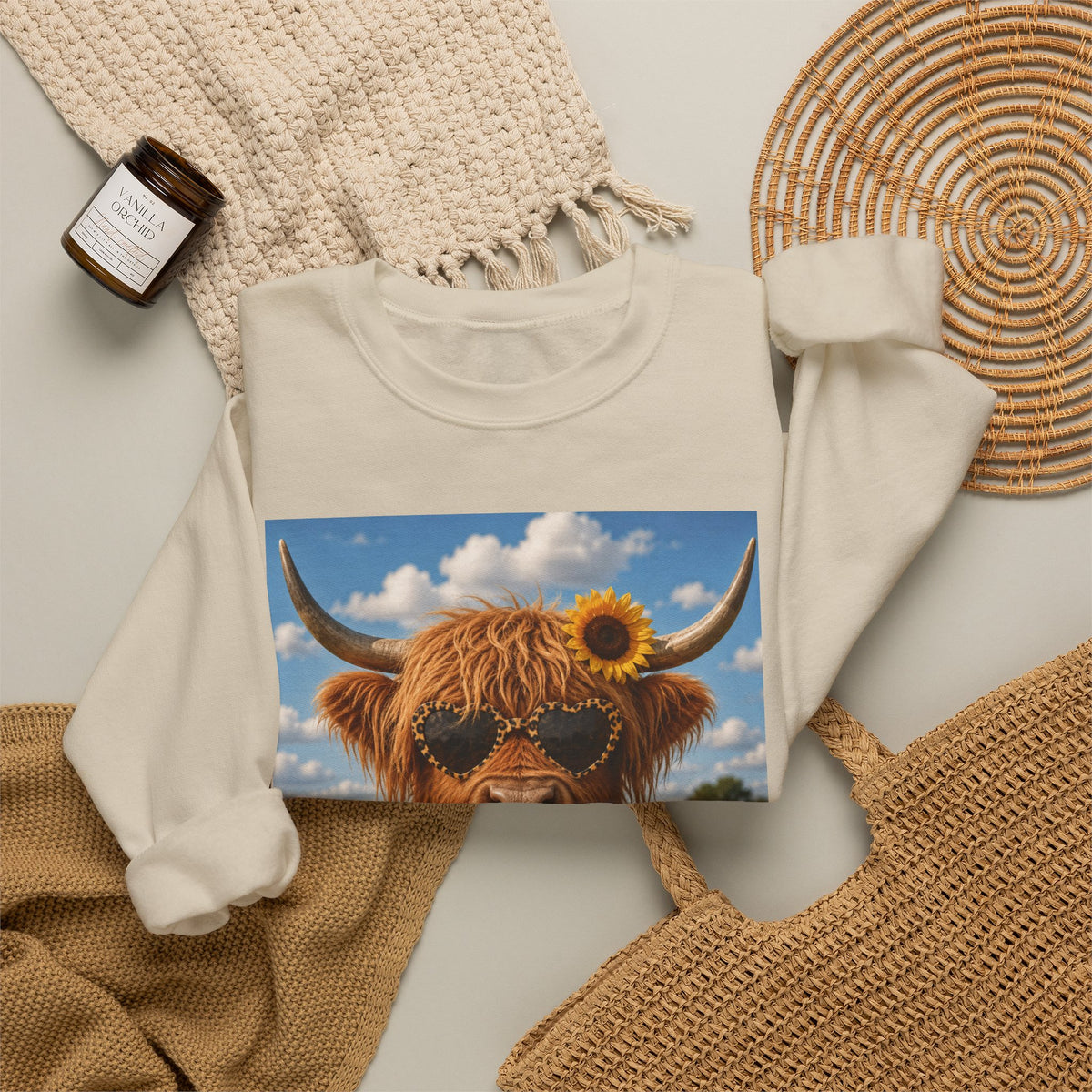 Highland Cow Sweatshirt – "I Don't Have An Attitude, I Have A Personality" Sunflower Graphic Crewneck